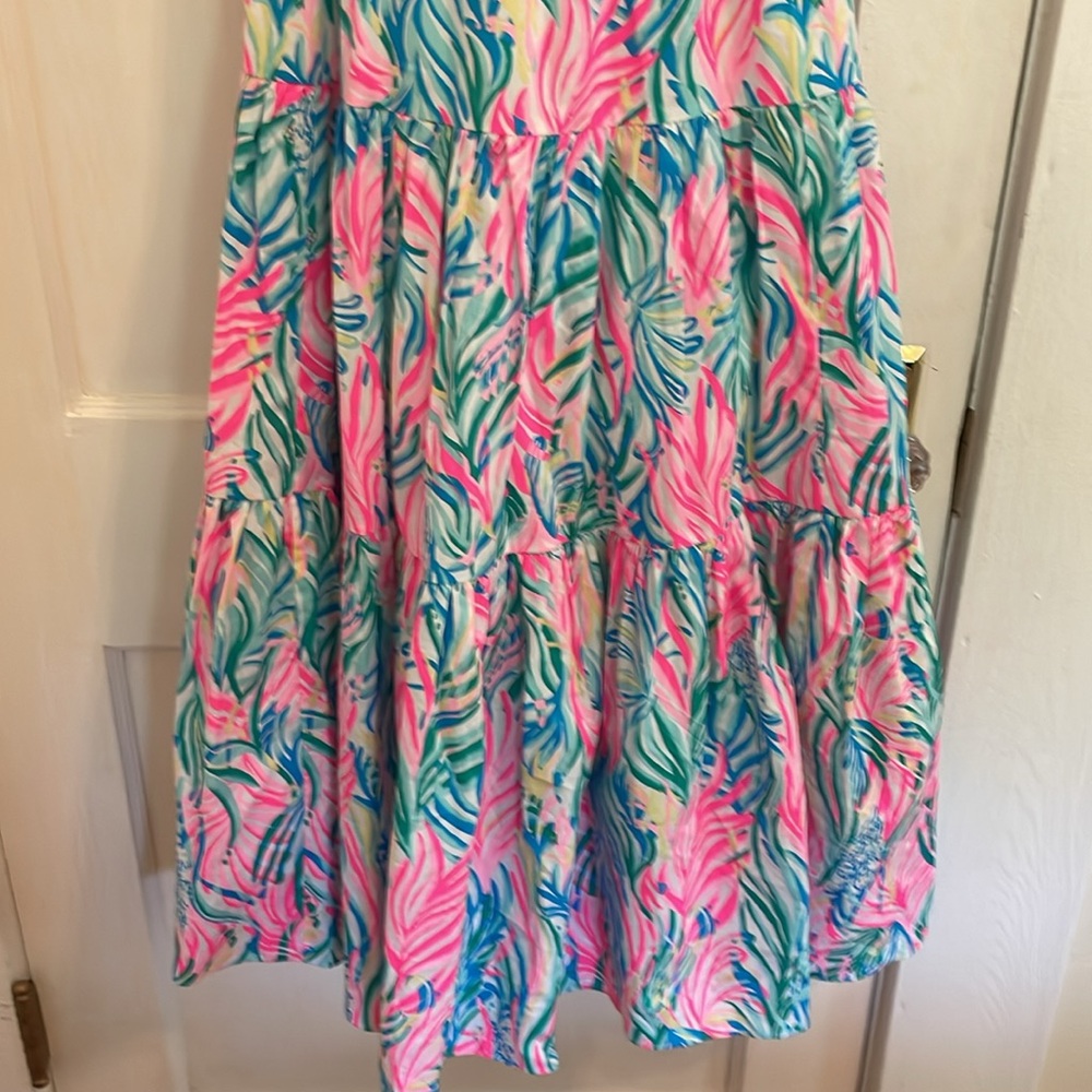 New Lilly Pulitzer Edith Cotton Multi Sea Turtle Soirée Tiered Midi Dress size 2 - Picture 7 of 16